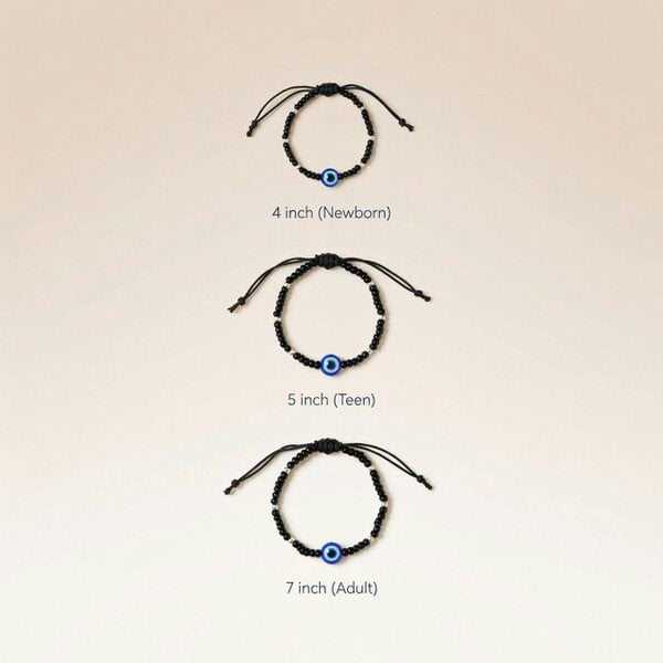The Colourful Aura Adjustable Black Beads Evil Eye Bracelet For new borns and adults