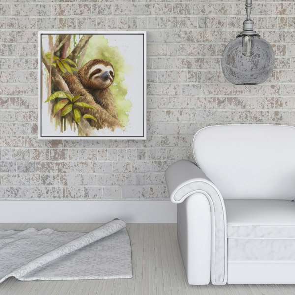 Warren Reed Sloth Watercolour Framed Canvas