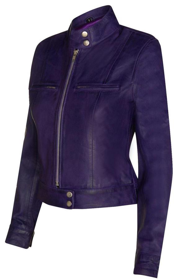 Infinity Leather Womens Plain Leather Moto Biker Jacket-Braga
