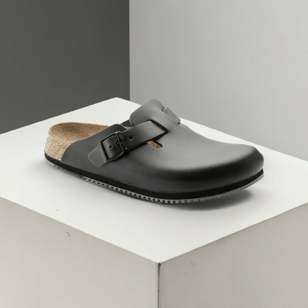 Birkenstock Boston Super Grip Natural Leather - Black - Daley Footwear