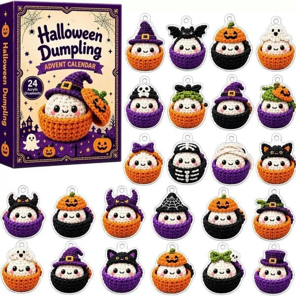 Obasyhig Hand-Knitted-Style Christmas Advent calendar - Halloween-B