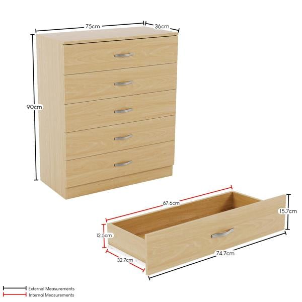 Vida Designs Riano 5 Drawer Chest, Black