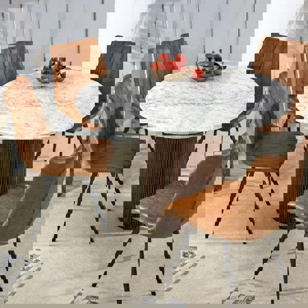 IH Design Miel Mango Wood Dining Table Round With Marble Top