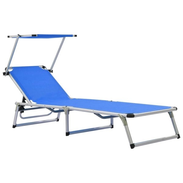 Berkfield Folding Sun Lounger with Roof Aluminium and Textilene Blue