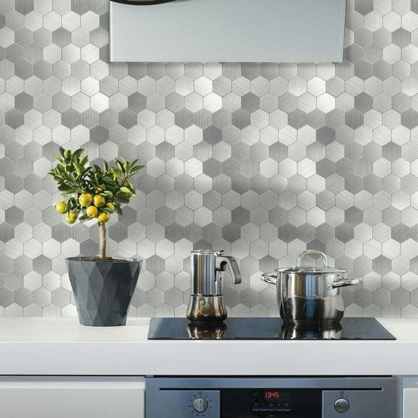 ENER-J Large HexaStyle Aluminum Peel & Stick Tile, Size: 290 x 288 x 4 mm (Pack of 4)