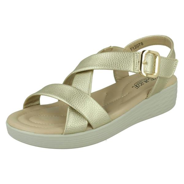 Eaze Ladies Eaze Low Wedge Cross Strap Sandal with Buckle F12078