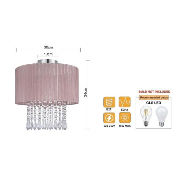 COSYLYTE Winni Modern Beaded Voile Pink Ceiling Light
