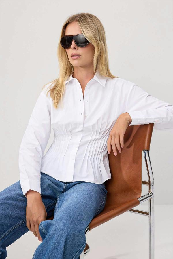 WOVCOR Long Sleeve Fitted Ribbed Shirt - White