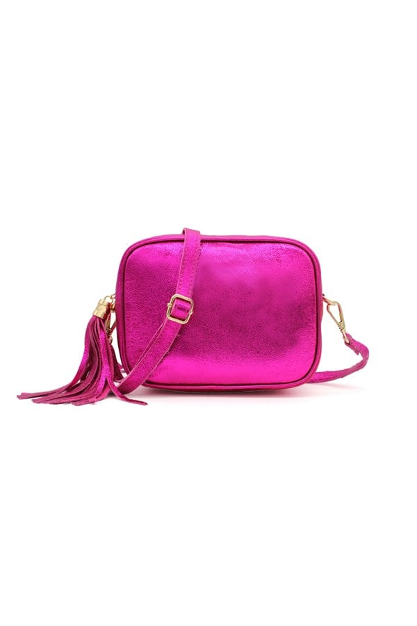 Pluspup Metallic Crossbody Bag with Zipper Closure and Tassel Detail