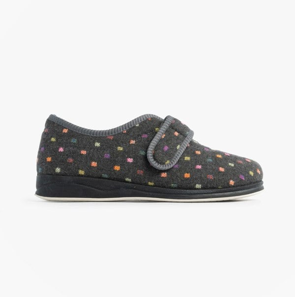 Padders CAMILLA Womens Touch Fasten Polka Dot Slippers Grey/Multi