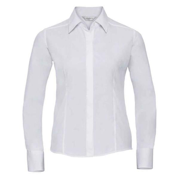 Russell Collection Womens/Ladies Poplin Fitted Long-Sleeved Formal Shirt - White