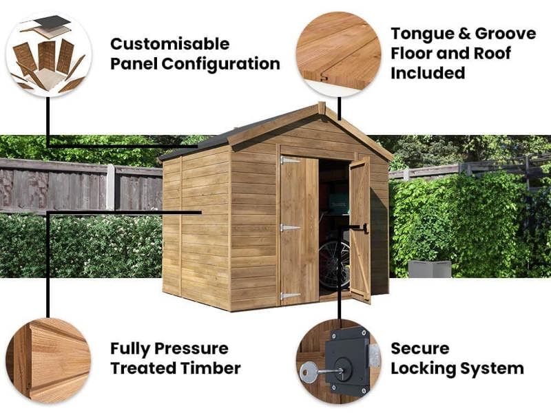 Dunster House Wooden Garden Shed 2.4 x 1.8m (6' x 4') 12mm Walls Window Apex Roof Superfelt Overlord Modular