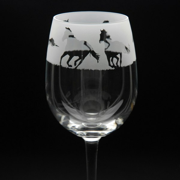 Glyptic Glass Art Galloping Horse Crystal Wine Glass - Hand Etched/Engraved Gift