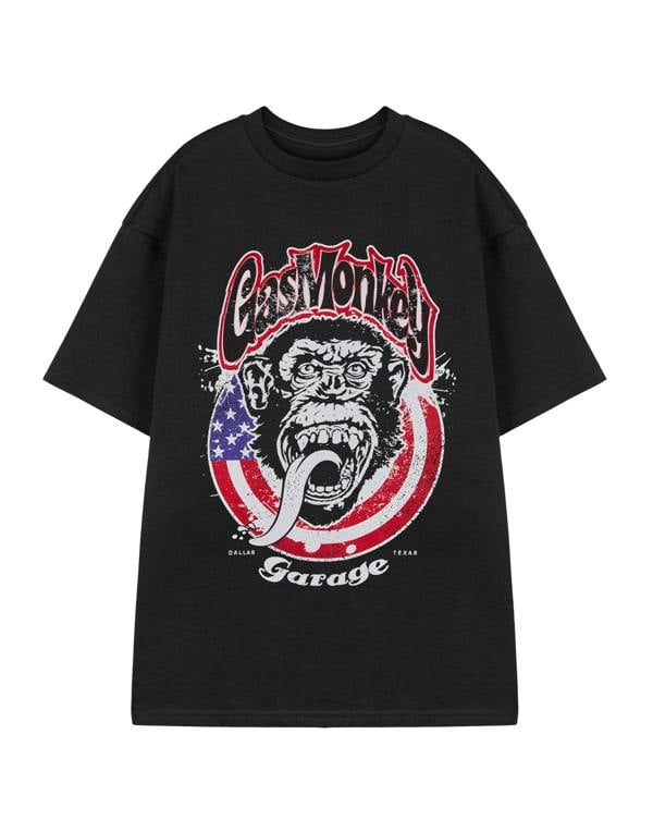 Gas Monkey Garage Mens Black USA Flag Short Sleeved T-Shirt