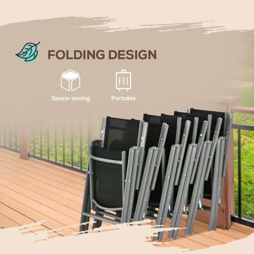 Wyld Haus Lule 6 Seater Aluminium Black Garden Dining Set With Folding Mesh Chairs And Glass Table