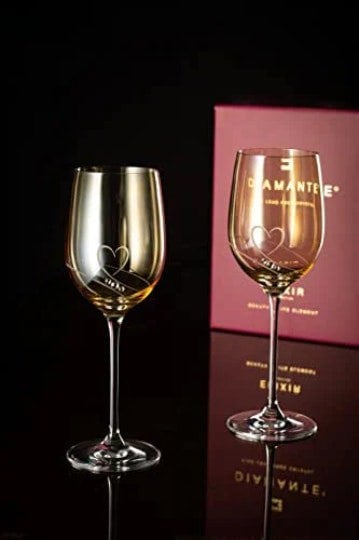 Diamante Gold Lustre Crystal Wine Glasses 'Romance' - Set of 2