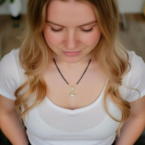 The Colourful Aura Elegant Twin-Pendant Gold Plated Zircon Mangalsutra Necklace
