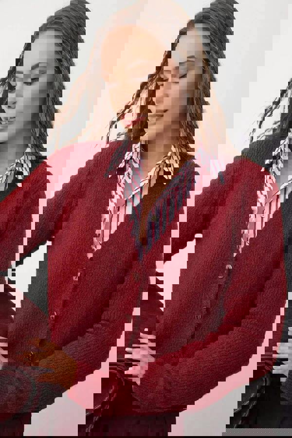 WOVCOR Crop Soft-Textured V Neck Knit Cardigan with Button Detail