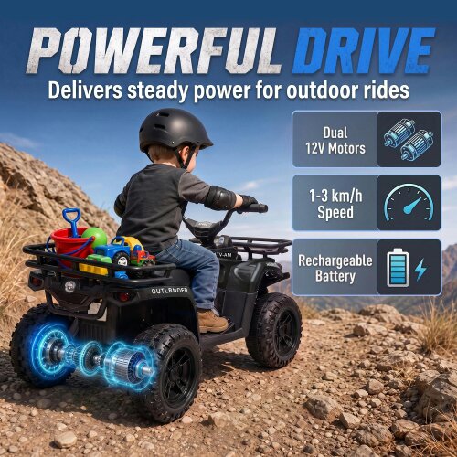 AIYAPLAY 12V Ride on ATV with Dual Motors Soft Start Battery Display, Black