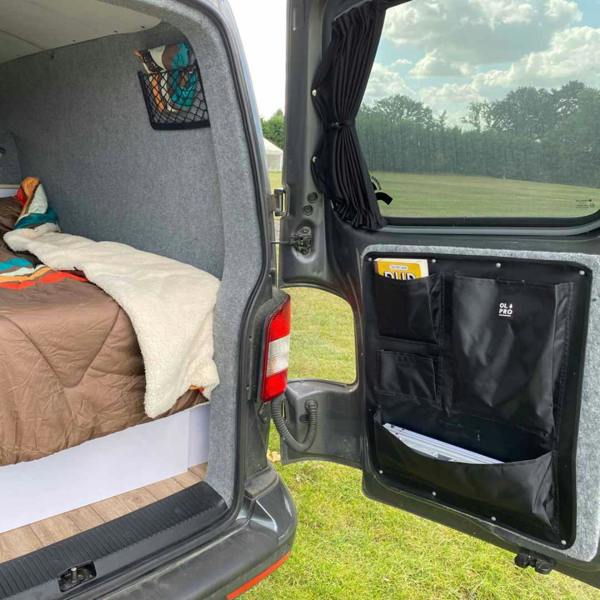 OLPRO VW T5/T6 Barn Door Bundle - Barn Door Campervan Canopy, 2x Rear Barn Door Storage Organisers, Tunnel Mat