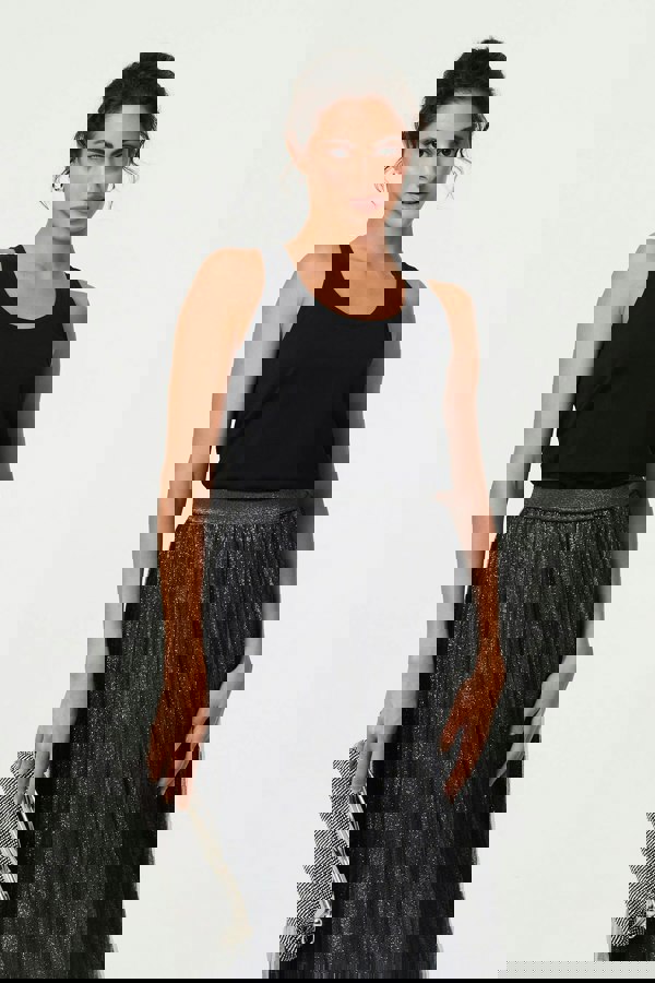 Black | Sparkly Semi Sheer High Waist Midi Skirt
