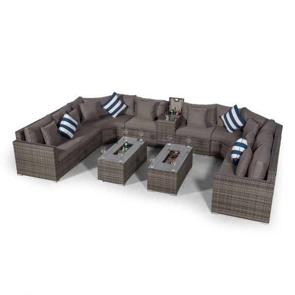 Giardino Santorini U Shape Modular 8 Seat Rattan Sofa Set With Armrest Drinks Cooler & 2 Drinks Cooler Coffee Tables