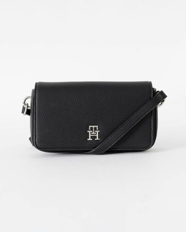 Tommy Hilfiger TH Emblem Flap Womens Crossover Bag - Black