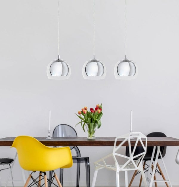 EGLO Rocamar 3-Light Chrome Pendant With Outer Glass Shades