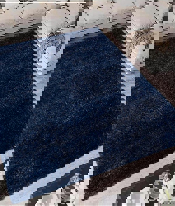 Solid Design Shaggy Rug for Living Room in Navy – The Rugs