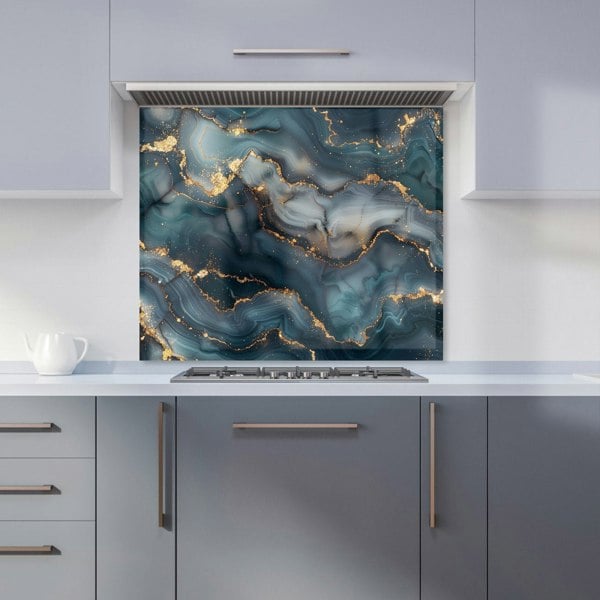 Warren Reed - Designer Blues And Gold Marble Effect Kitchen Splashback