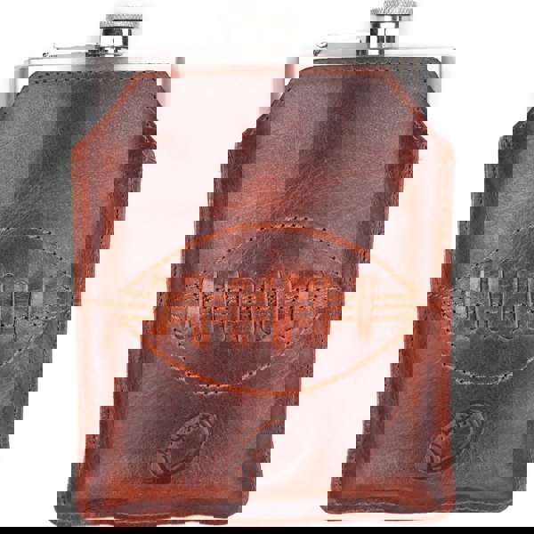 SPORTGIFTZ - Buffalo Leather Hip Flask | 8oz Capacity | Brown Leather Cover | Ideal for Rugby Enthusiasts