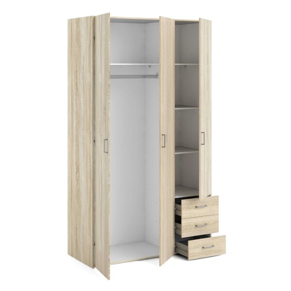 Wyld Haus Berlin Natural Oak Wardrobe 3 Doors 3 Drawers 2 Shelves