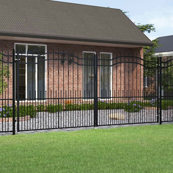 Berkfield Fence Gate with Spear Top Black 406x223 cm Powder-coated Steel
