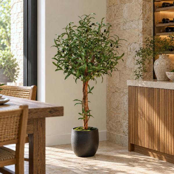 Artificial Olive Topiary Tree Natural Wood Trunk - 122cm
