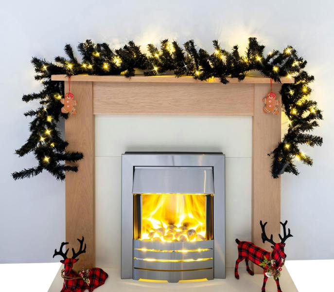 2m Black Alaskan Pine Pre-Lit Christmas Garland with Warm White LEDs for Indoor or Outdoor Display image 6