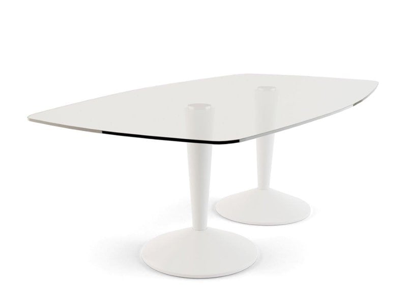 white rectangular pedestal dining table