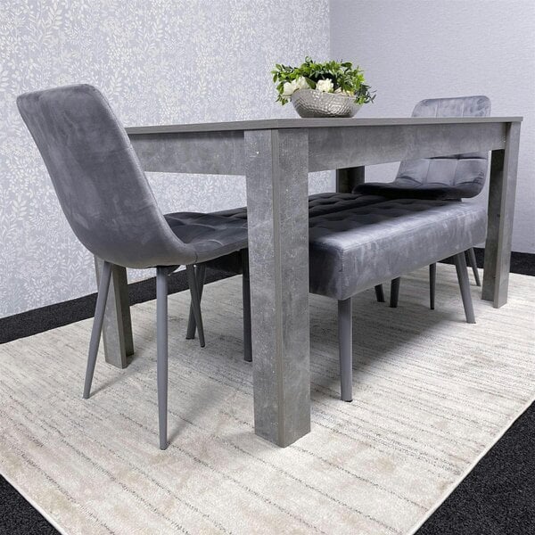Kosy Koala Grey Wooden Dining Table Set with 2 Grey Velvet Chairs and 2 Grey Benches ? Dining Room Furniture