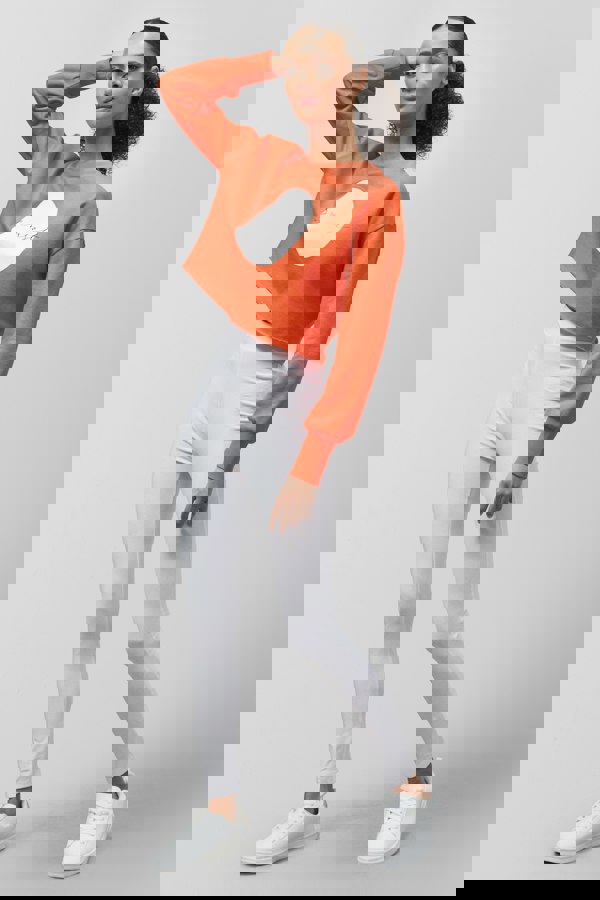 ENORSIA Raw Edge Chest Print Sweatshirt