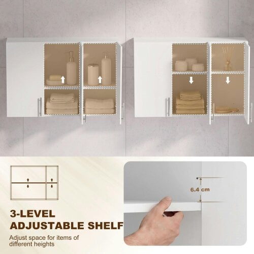 HOMCOM Bathroom Wall Cabinet with 3 Doors, Adjustable Shelf for Kitchen
