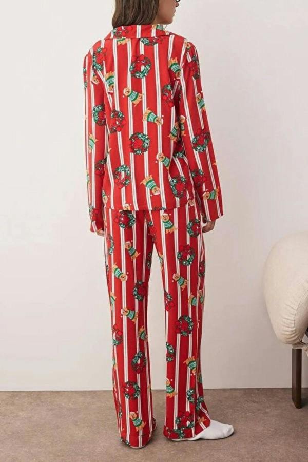 WOVCOR 2-Piece Dog Print Christmas Themed Woven Pajama Set