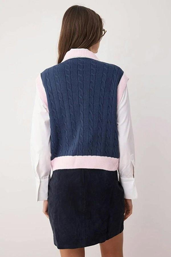 WOVCOR Crop Color-Block Hair Knit Sweater