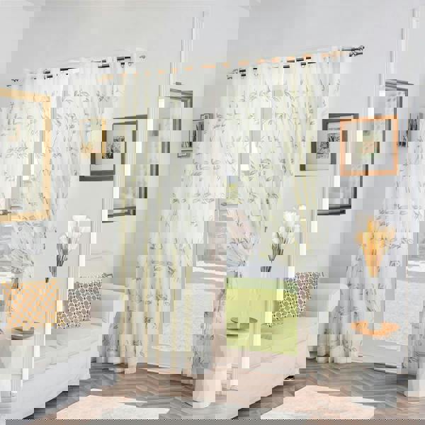 Luxury Living Leaf Embroidered Tulle Voile Curtains Ring Top