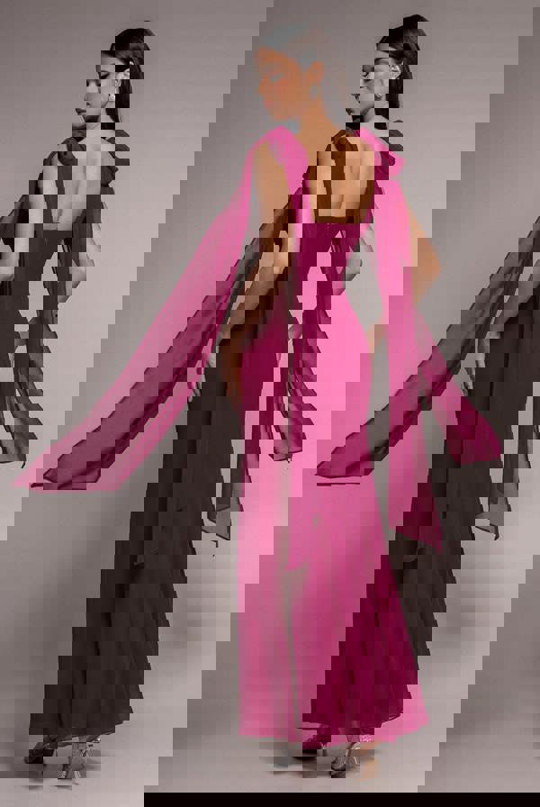 Multiway Cape Chiffon Sweetheart Maxi Dress - Magenta DR4848