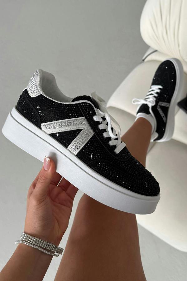 Crystal Icon Trainers Limited Edition Black designed with platform sole fashion trainers
