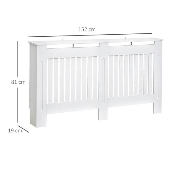 White slatted radiator cover with full-length front grille and raised side supports