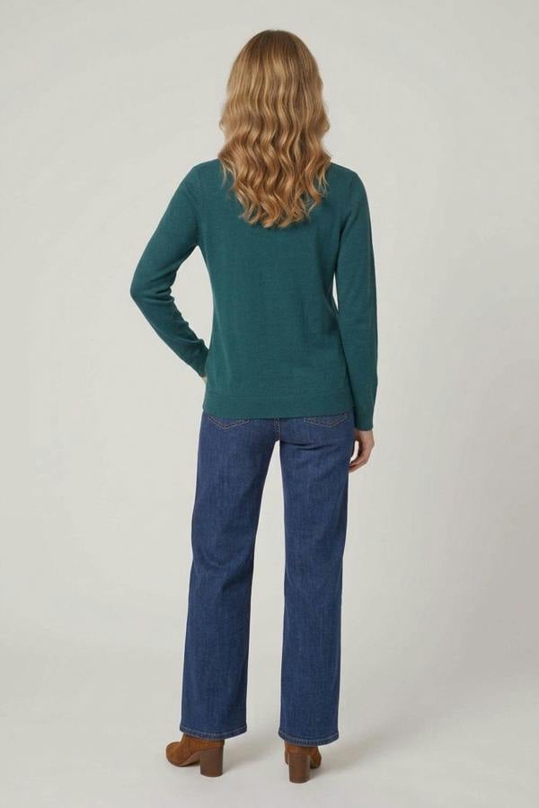 Teal | Textured Pearl Detail V-Neck Knit Top