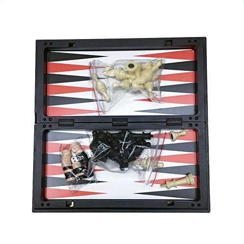RUNNOW Magnet Chess Set Folding Chessboard Family Game 3 in 1 Chess Checkers Backgammon
