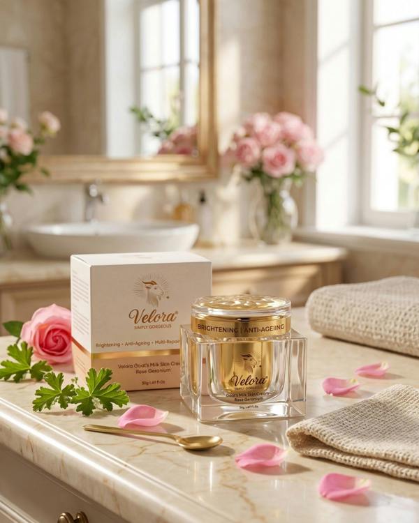 Velora Moisturising Goat Milk Face Cream | Hydrating Daily Face Moisturiser with Shea Butter & Rose Geranium
