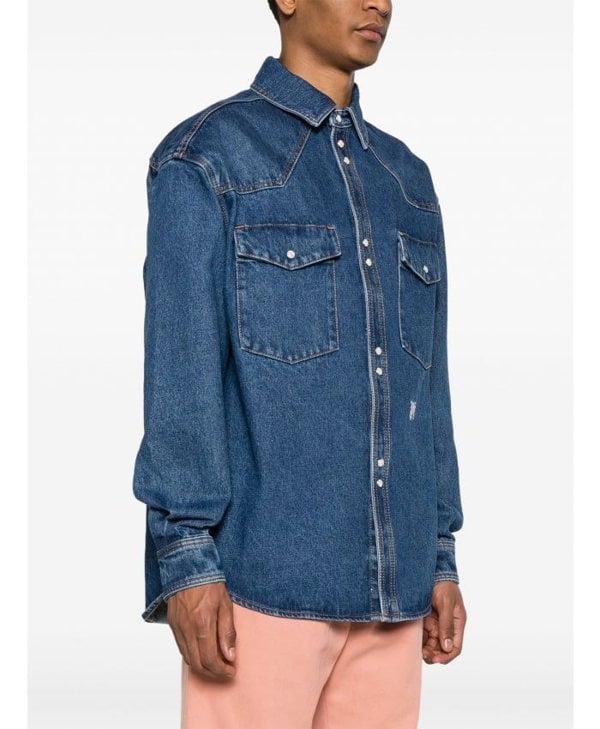 Palm Angels Monogram Denim Shirt Blue - Supplied FashionPALM ANGELS