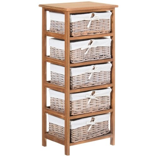 Wyld Haus Yorila Wood Natural Finish 5 Drawer Dresser With Wicker Baskets